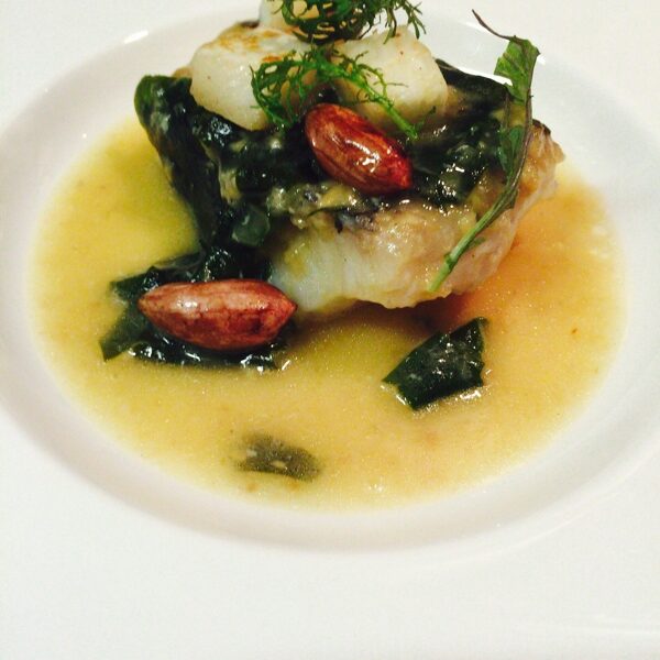 Local Fish with seaweeds, nuts, butter