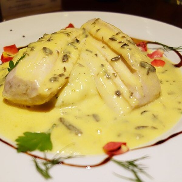 Low-temperature cooked breast, truffle hollandaise sauce