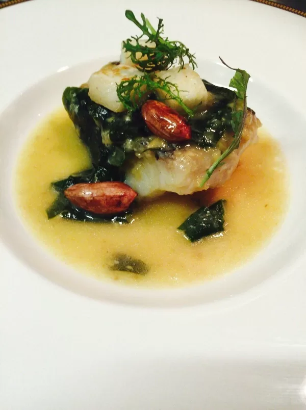 Local Fish with seaweeds, nuts, butter